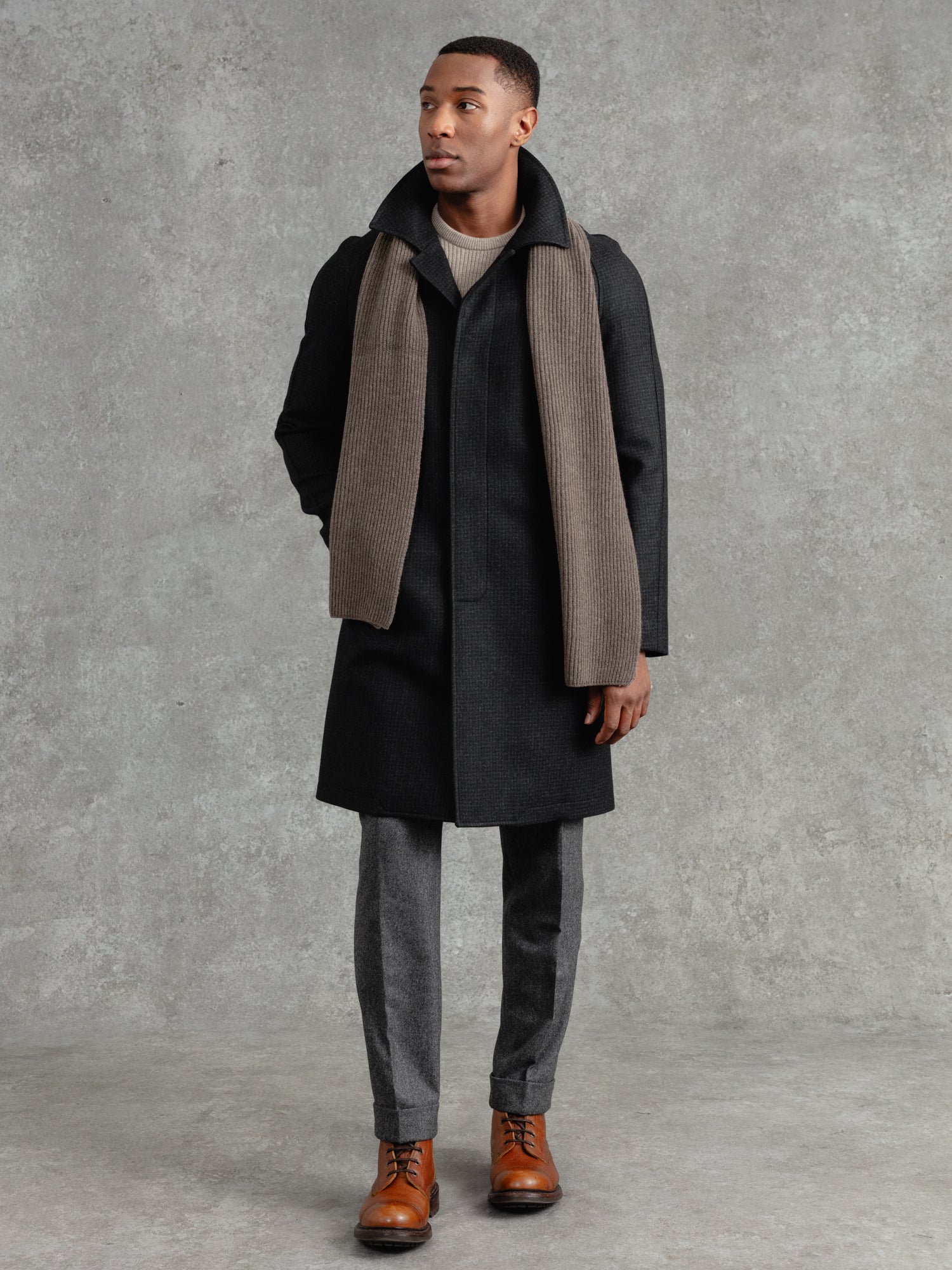 The Woollen Crew Coat Charcoal Dogtooth