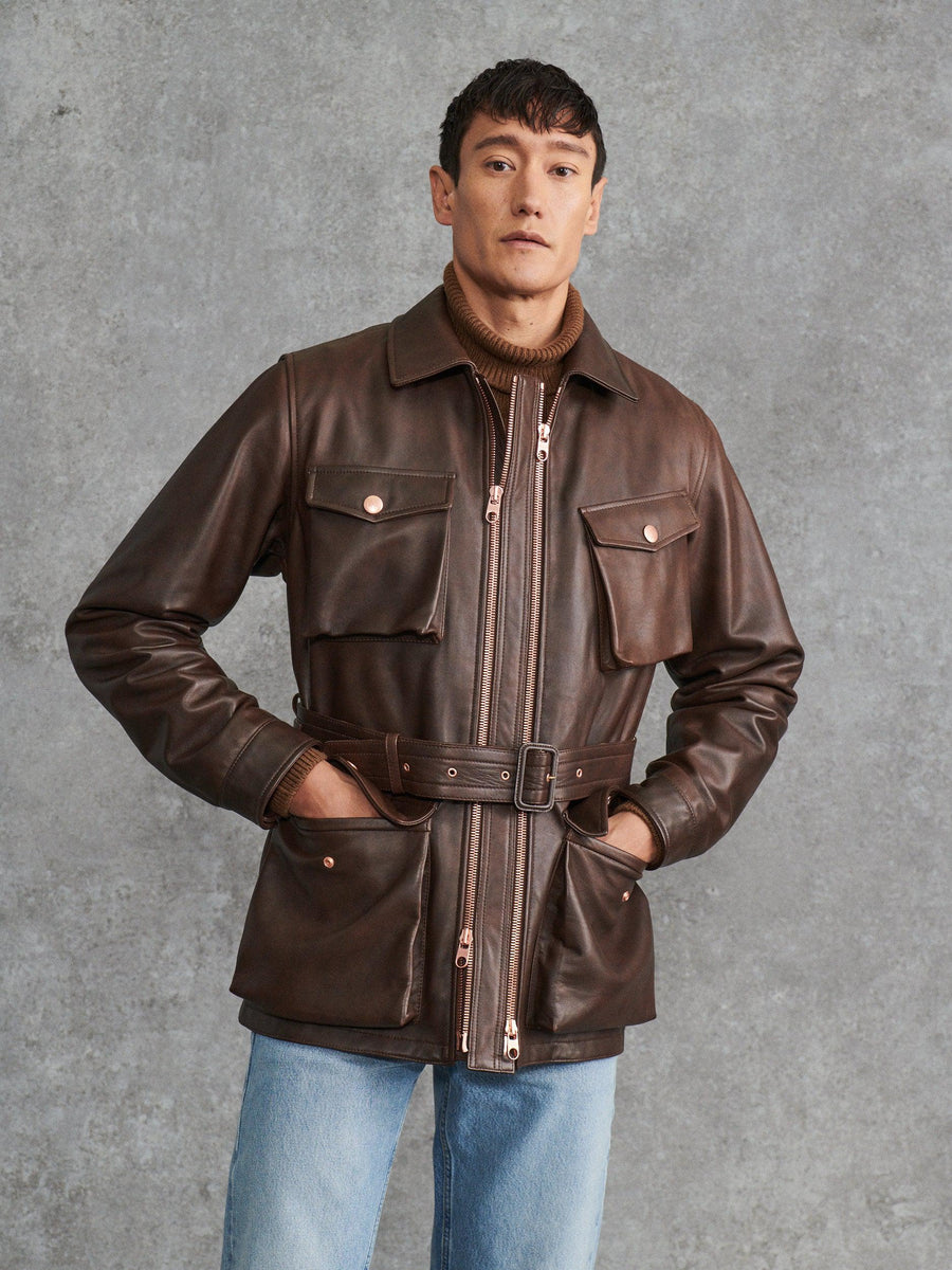 Twin ring leather jacket sales