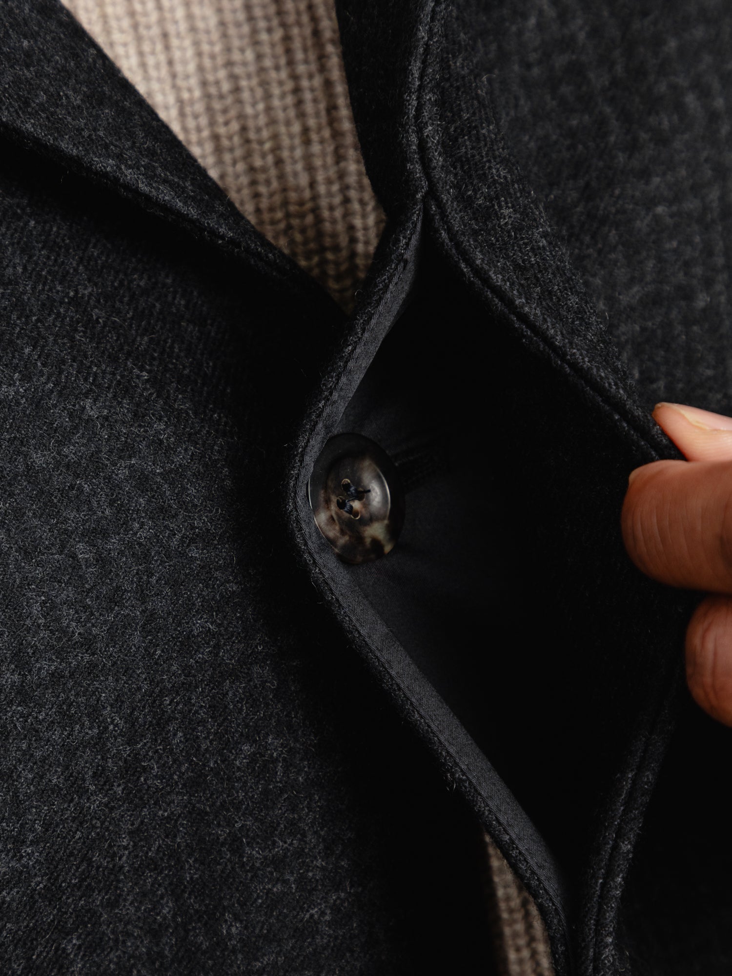 The Woollen Crew Coat Charcoal Dogtooth
