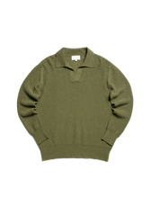 The Open Collar Cashmere Jumper - Dark Olive