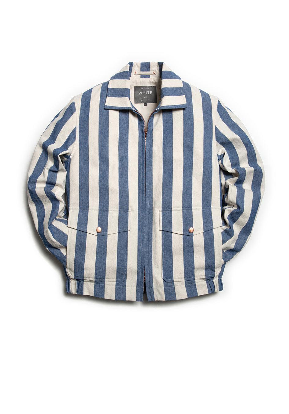 Textured Cotton Back Stripe Bomber Jacket